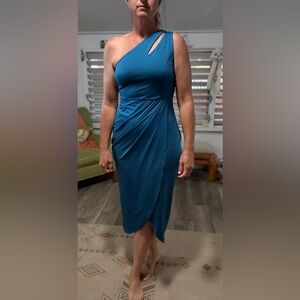 Chic One-Shoulder Teal Dress